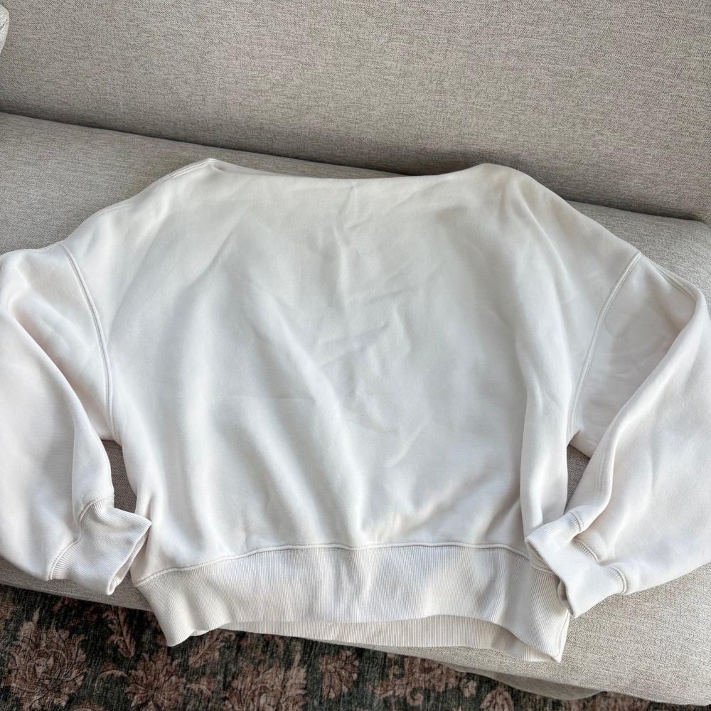 Abercrombie Soft Sweatshirt L Oversized Boatneck Cream Fleece Cozy 90s Workout